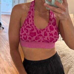 Pink Leopard Print Sports Bra